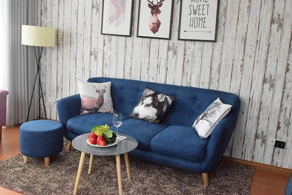 sofa văng nỉ xanh một lớp đệm 